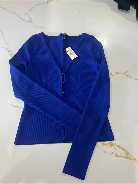 Express Tops - Express Royal Blue Ribbed V-Neck Button Cardigan